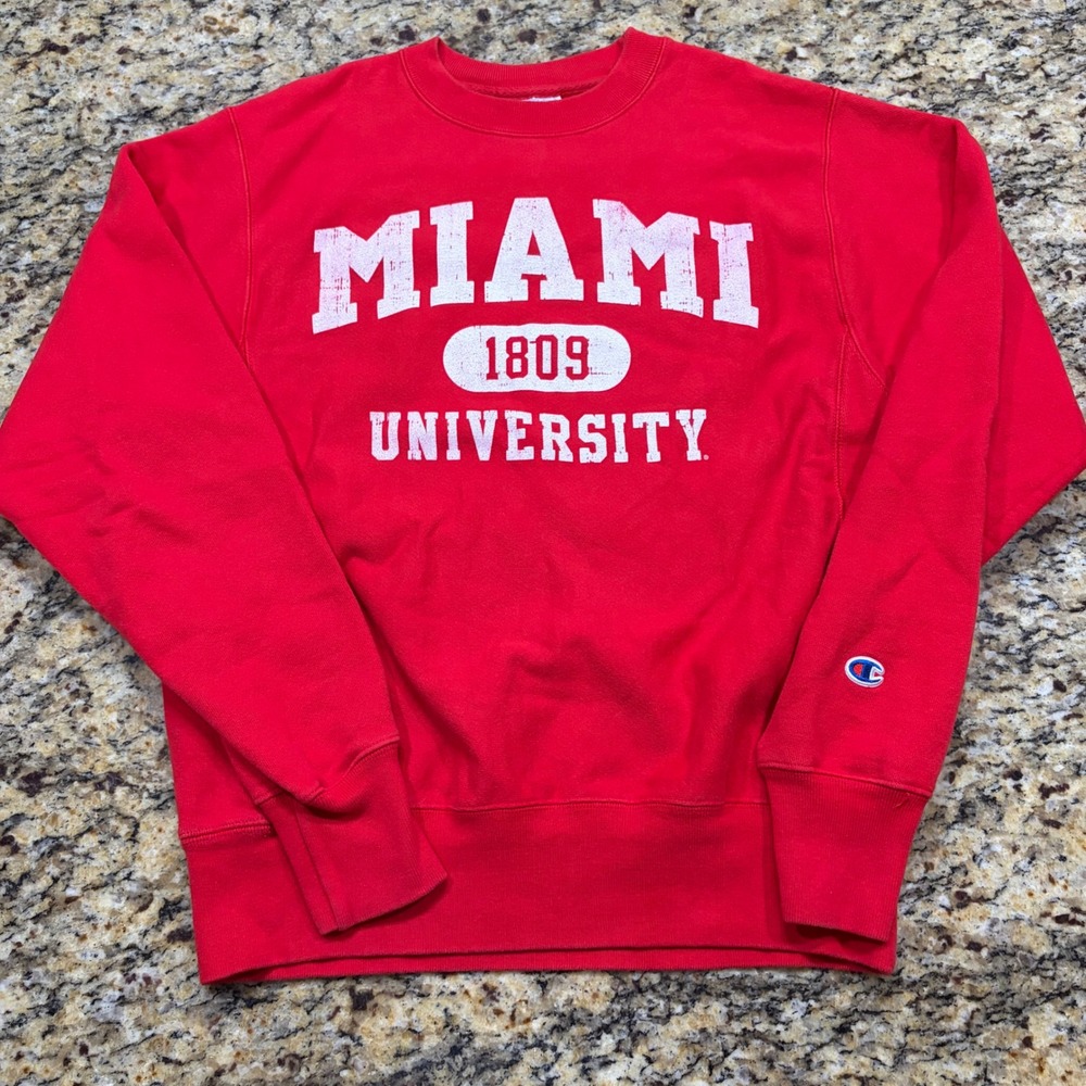 Champion Reverse Weave Men Miami University Sweatshirt Red S Crewneck 1809 ws